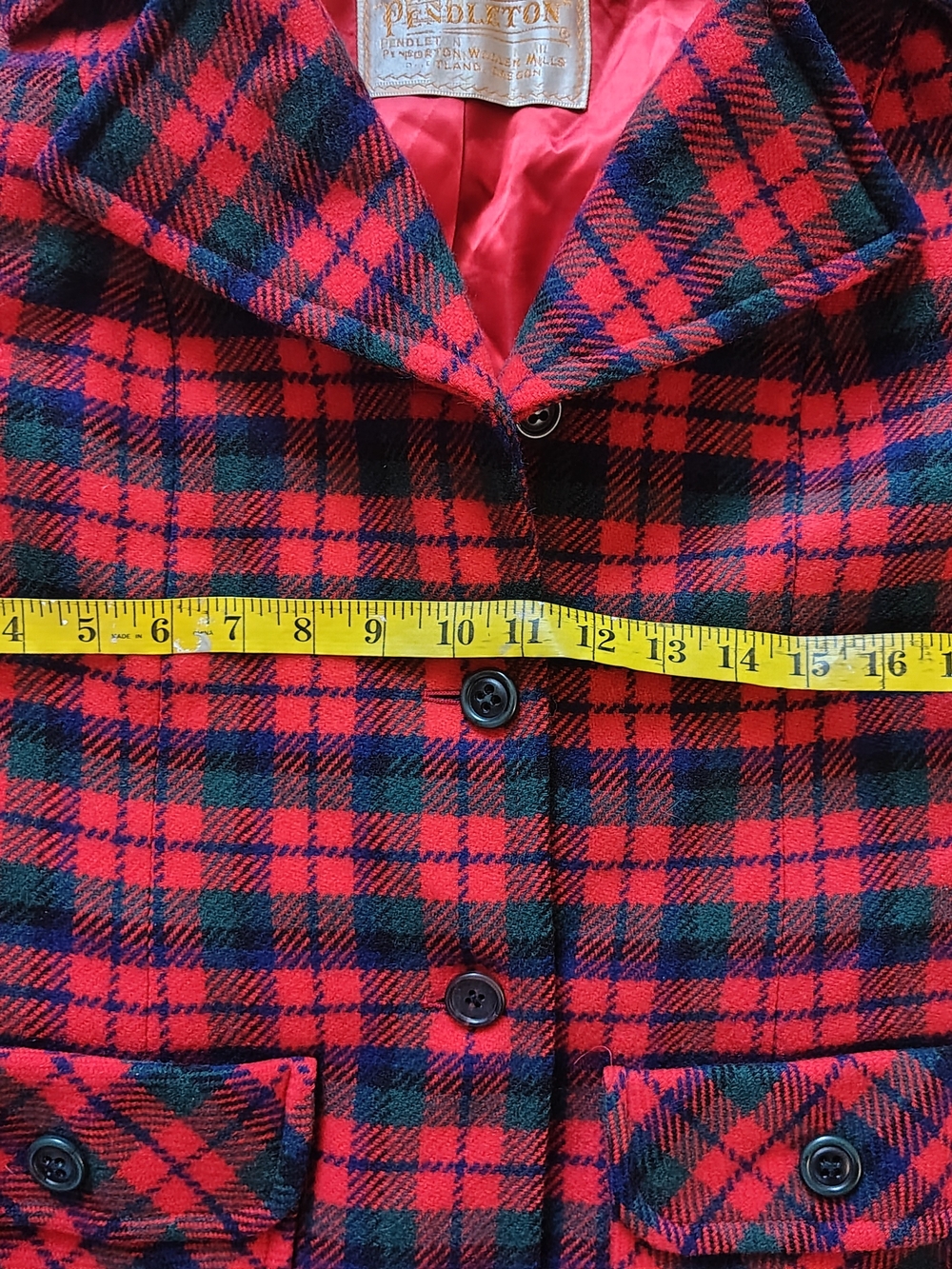 VTG Pendleton Women's Red Tartan Plaid Pure Virgin Wool Midi Pea Coat Sz 6/8 USA - Picture 5 of 12
